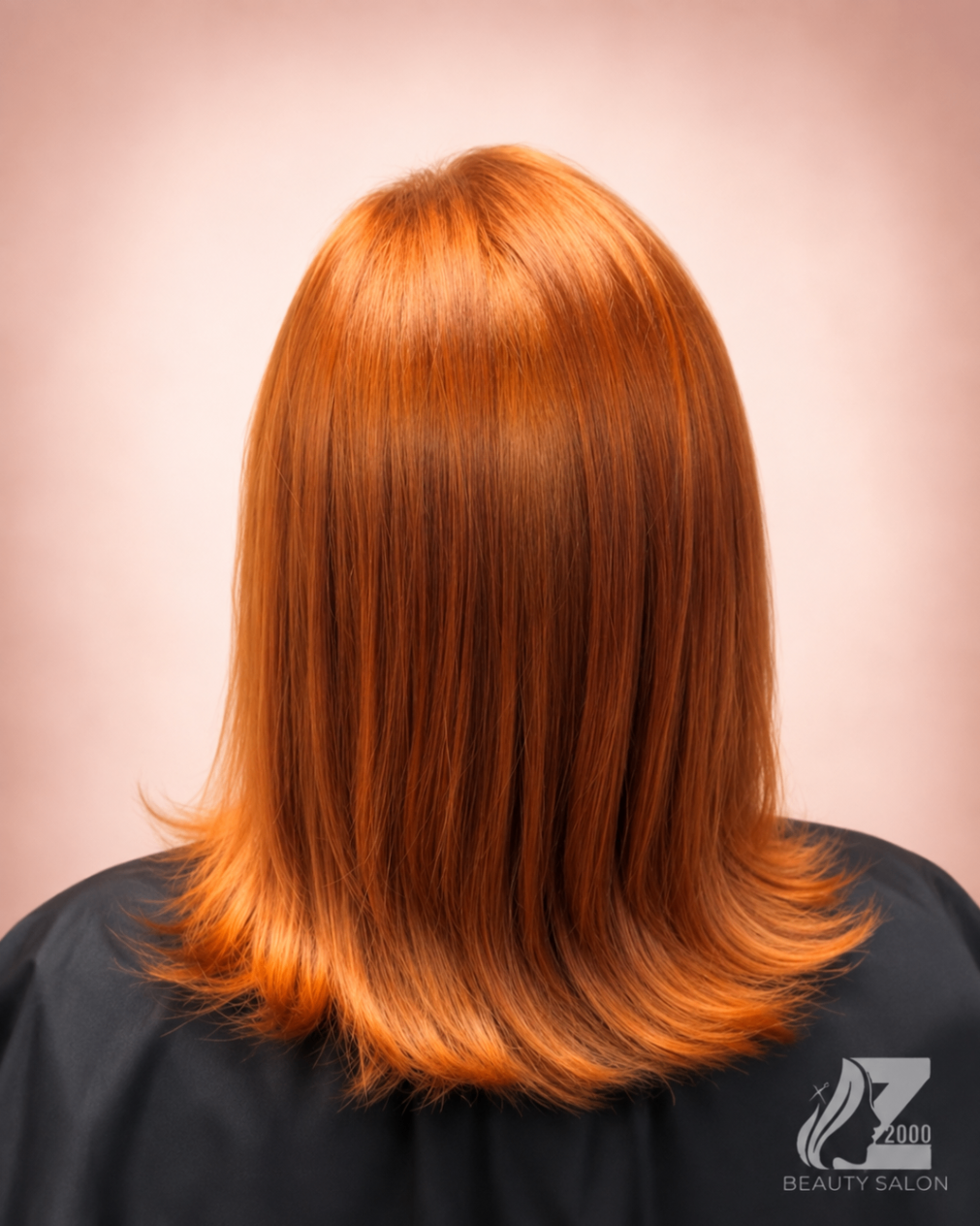 Vibrant copper color on a polished shoulder-length cut