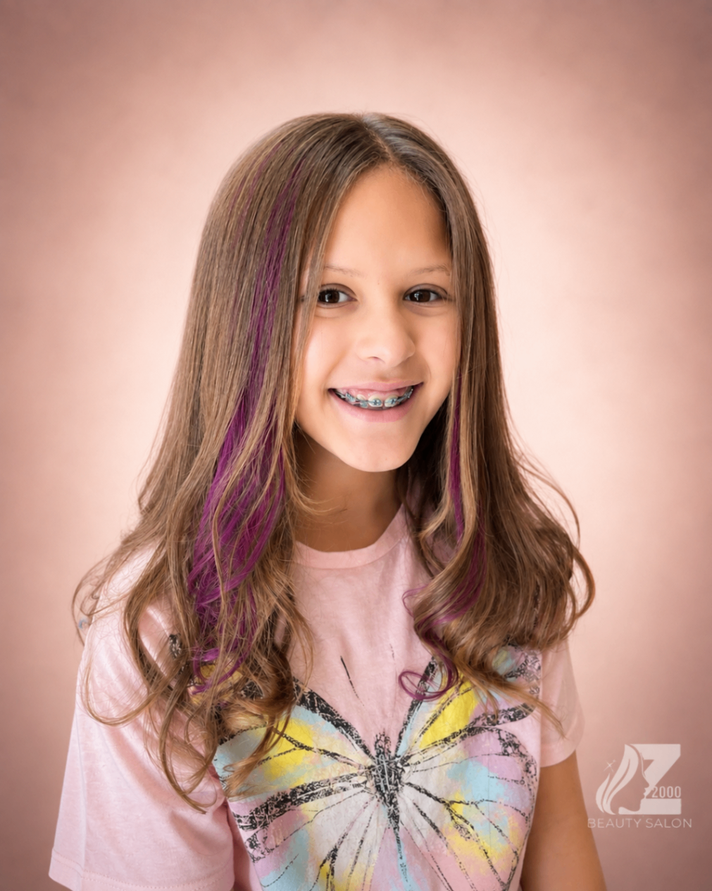 Bronze hair with magenta peekaboo highlights