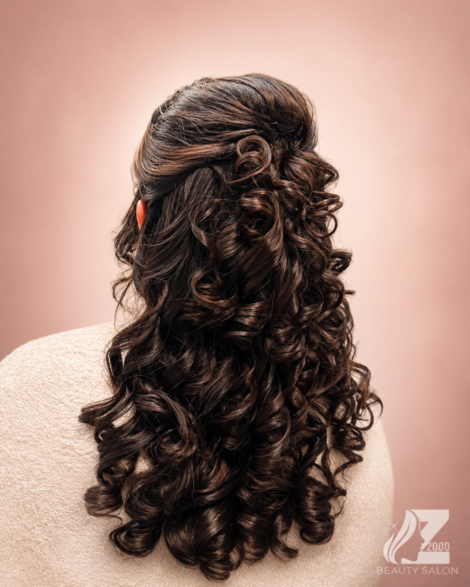Half-up style with defined spiral curls